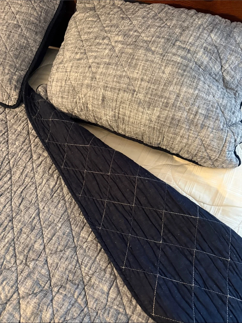 Soft Quilted Gray and Navy Bedspread with Pillow Shams